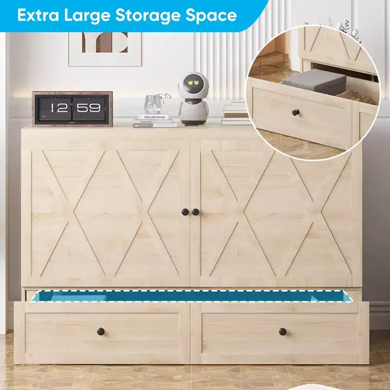 Mjkone Queen Size Murphy Bed with Charging Station & Storage Drawer,Space-Saving Design,Optional Mattress