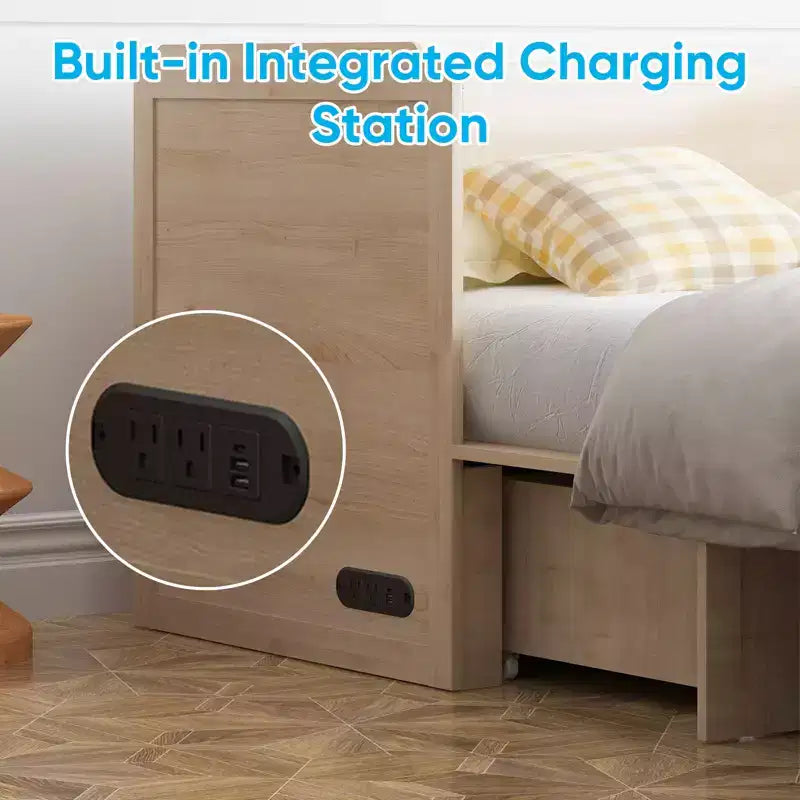 Mjkone Queen Size Murphy Bed with Charging Station & Storage Drawer,Space-Saving Design,Optional Mattress