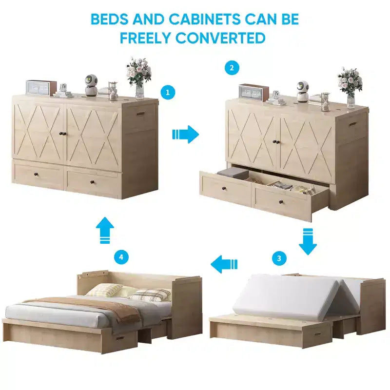 Mjkone Queen Size Murphy Bed with Charging Station & Storage Drawer,Space-Saving Design,Optional Mattress