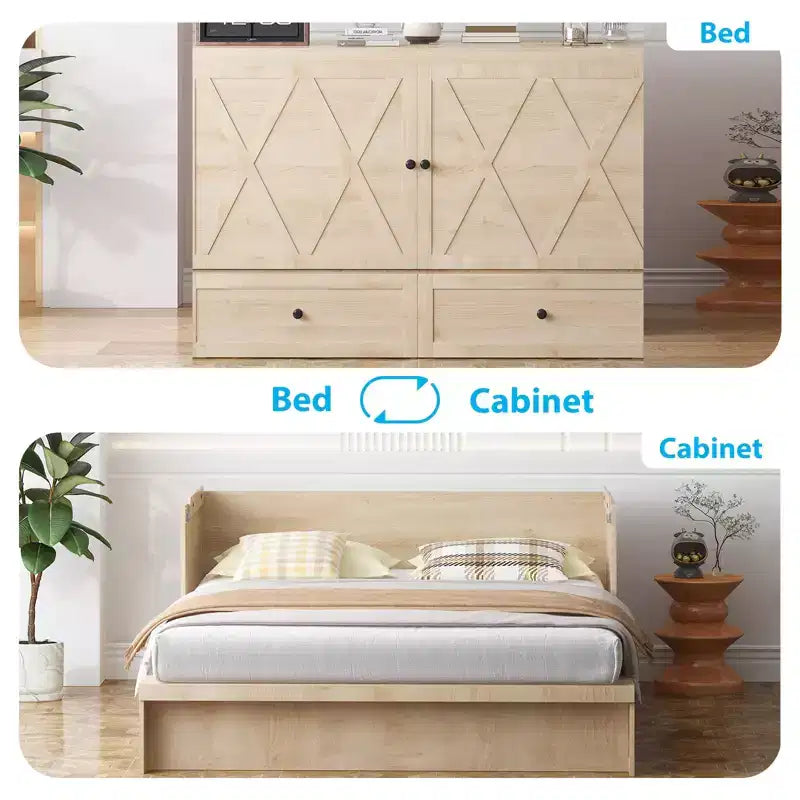 Mjkone Queen Size Murphy Bed with Charging Station & Storage Drawer,Space-Saving Design,Optional Mattress