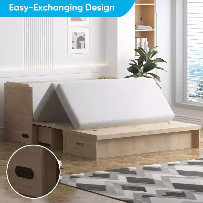 Mjkone Queen Size Murphy Bed with Charging Station & Storage Drawer,Space-Saving Design,Optional Mattress