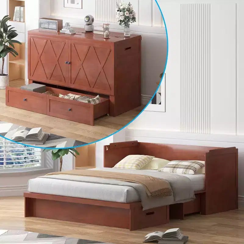Mjkone Queen Size Murphy Bed with Charging Station & Storage Drawer,Space-Saving Design,Optional Mattress