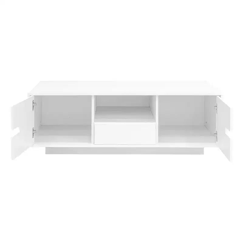 Modern Coffee Table with LED Lights, Rectangle Stylish Center Table with Storage Space, High Glossy Coffee Table for Living Room, Black