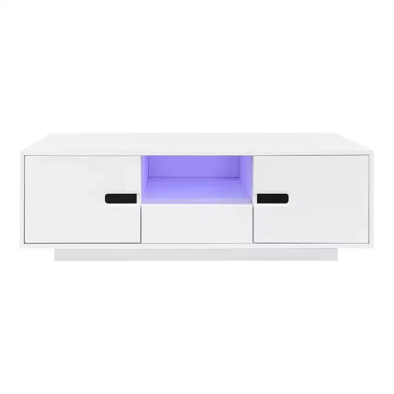 Modern Coffee Table with LED Lights, Rectangle Stylish Center Table with Storage Space, High Glossy Coffee Table for Living Room, Black