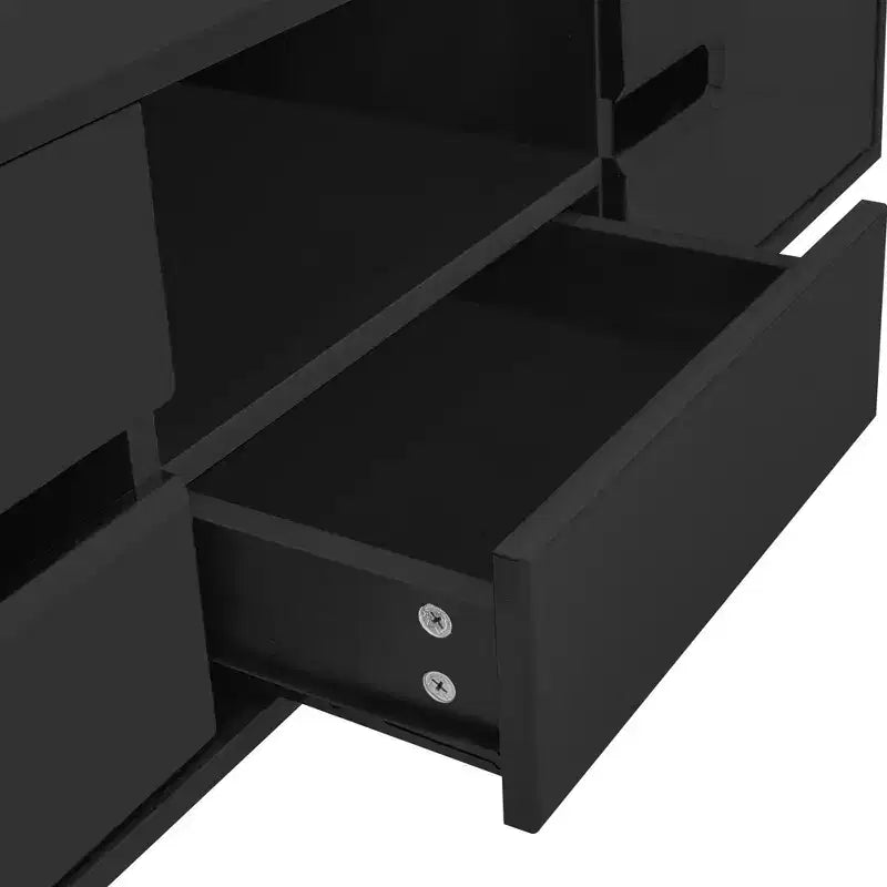 Modern Coffee Table with LED Lights, Rectangle Stylish Center Table with Storage Space, High Glossy Coffee Table for Living Room, Black