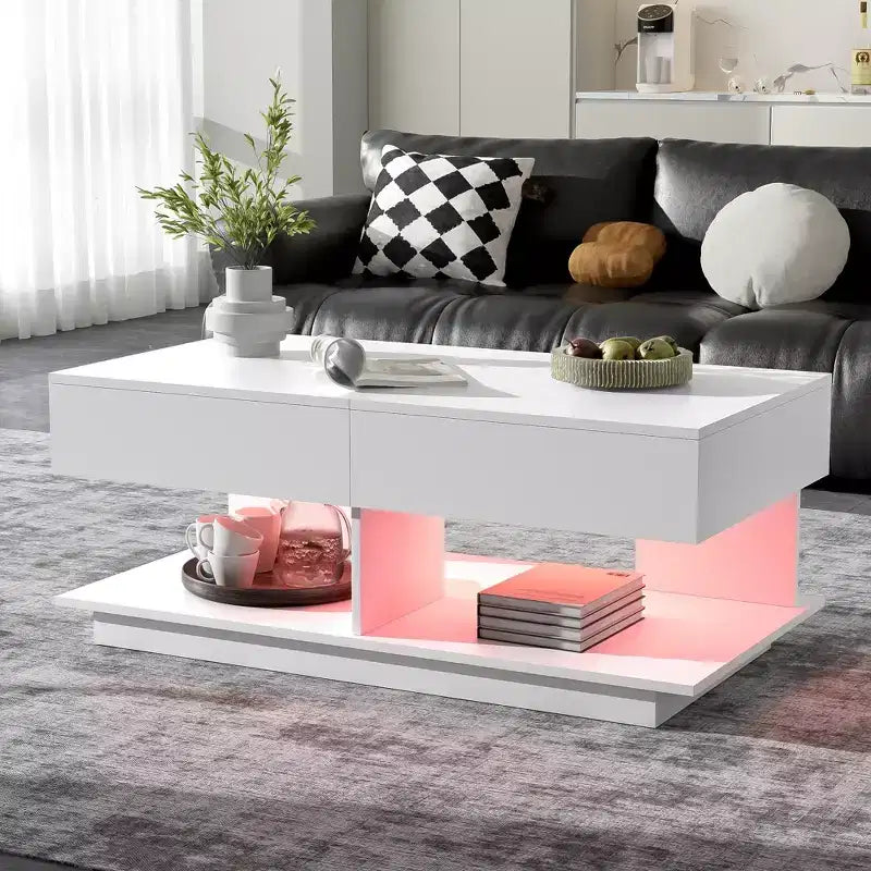 Modern Extendable Coffee Table with Storage, Adjustable Rectangle Center Table with Hidden Space for Living Room