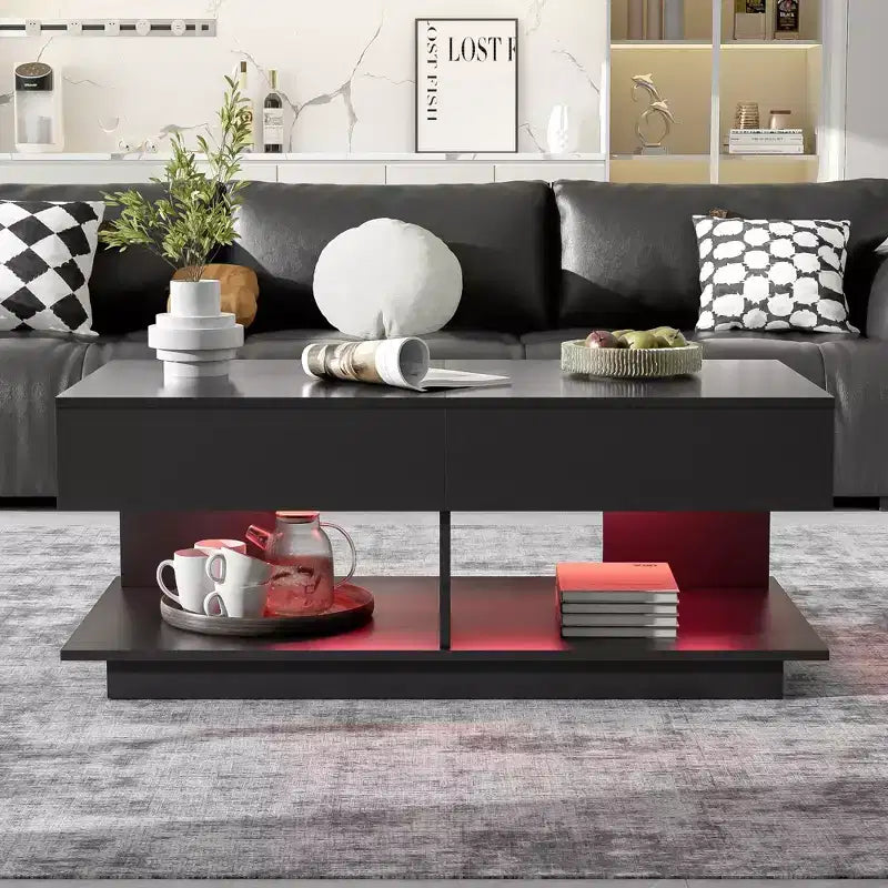 Modern Extendable Coffee Table with Storage, Adjustable Rectangle Center Table with Hidden Space for Living Room