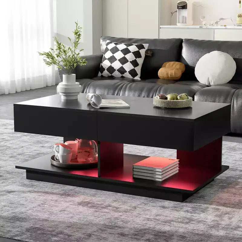 Modern Extendable Coffee Table with Storage, Adjustable Rectangle Center Table with Hidden Space for Living Room