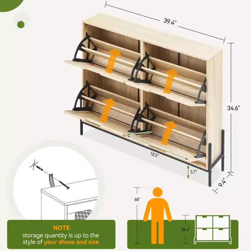Rattan Shoe Cabinet Organizer for Entryway with 4 Doors, Adjustable Shelves,Holds 20 Pairs, Modern Storage Furniture, Spacious Storage Capacity
