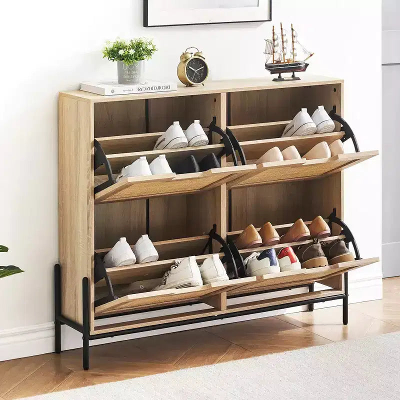 Rattan Shoe Cabinet Organizer for Entryway with 4 Doors, Adjustable Shelves,Holds 20 Pairs, Modern Storage Furniture, Spacious Storage Capacity