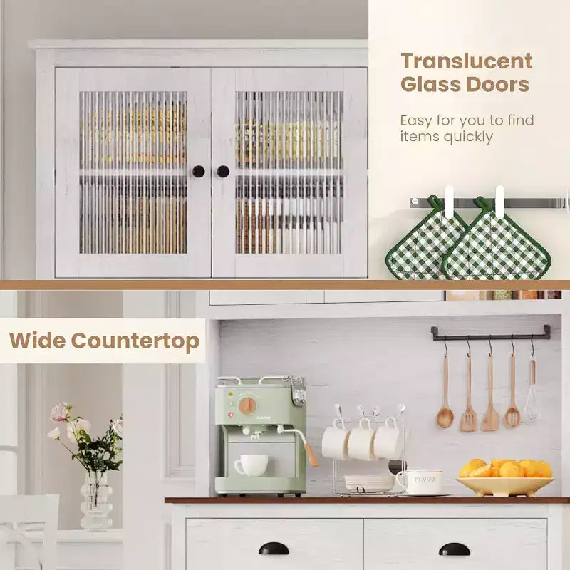 71 Tall Freestanding Pantry Cabinet with Microwave Stand, Drawers & Adjustable Shelves, Farmhouse Kitchen Hutch Storage Cabinet for Home