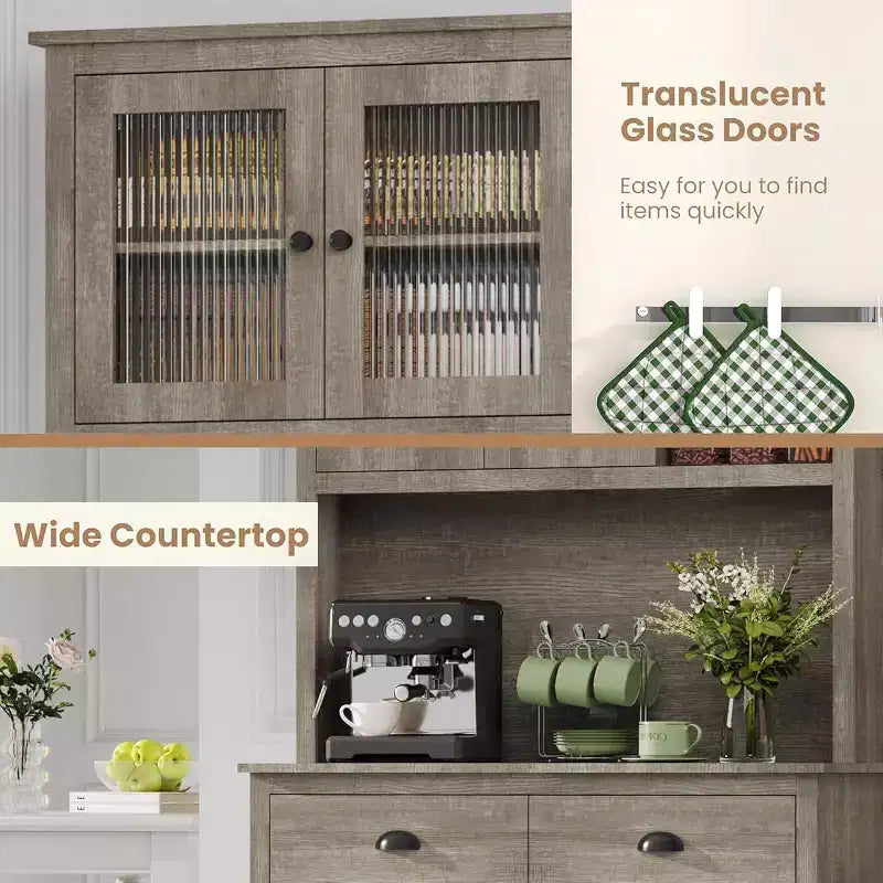71 Tall Freestanding Pantry Cabinet with Microwave Stand, Drawers & Adjustable Shelves, Farmhouse Kitchen Hutch Storage Cabinet for Home