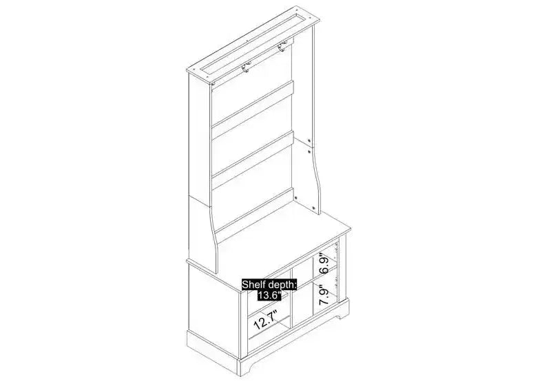 GALANO Hall Tree with Bench and Mirror Door Storage in Knotty Oak 31.3 W x 15.7 D x 68.3 H