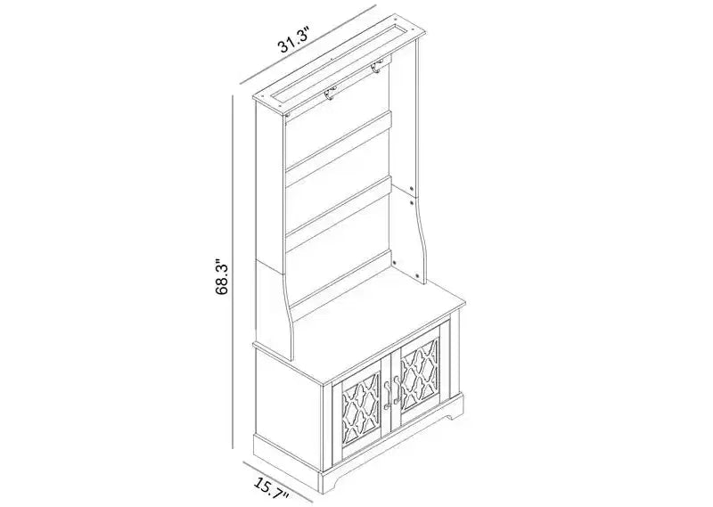 GALANO Hall Tree with Bench and Mirror Door Storage in Knotty Oak 31.3 W x 15.7 D x 68.3 H