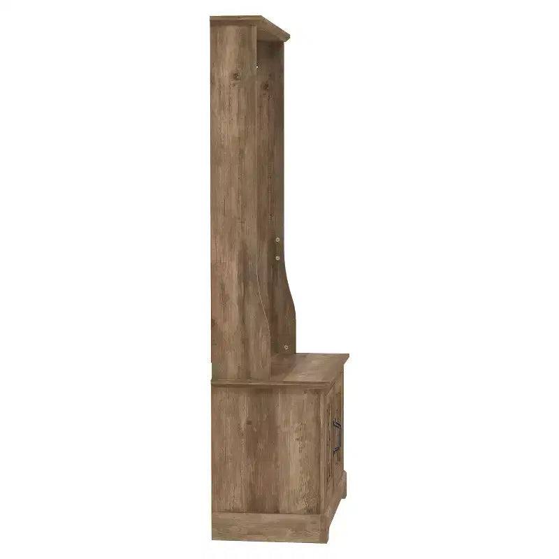 GALANO Hall Tree with Bench and Mirror Door Storage in Knotty Oak 31.3 W x 15.7 D x 68.3 H