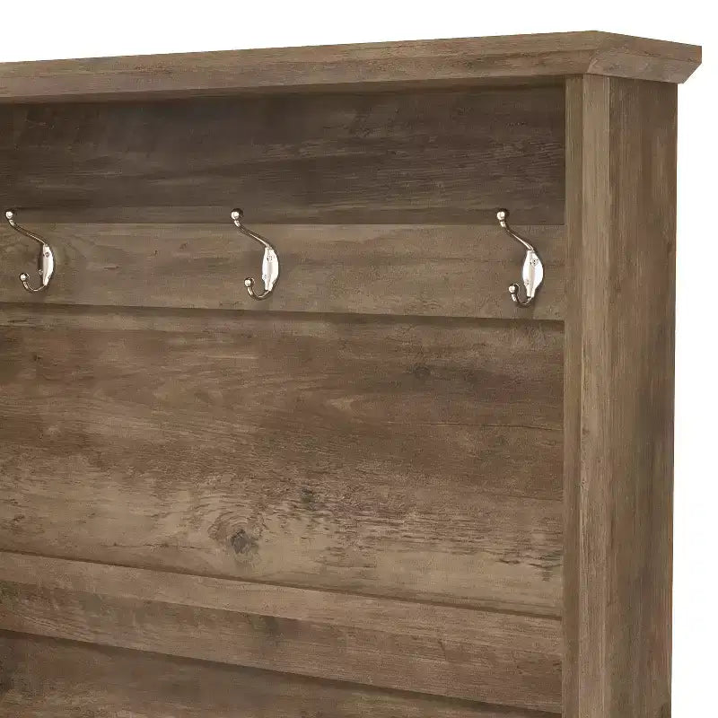 GALANO Hall Tree with Bench and Mirror Door Storage in Knotty Oak 31.3 W x 15.7 D x 68.3 H
