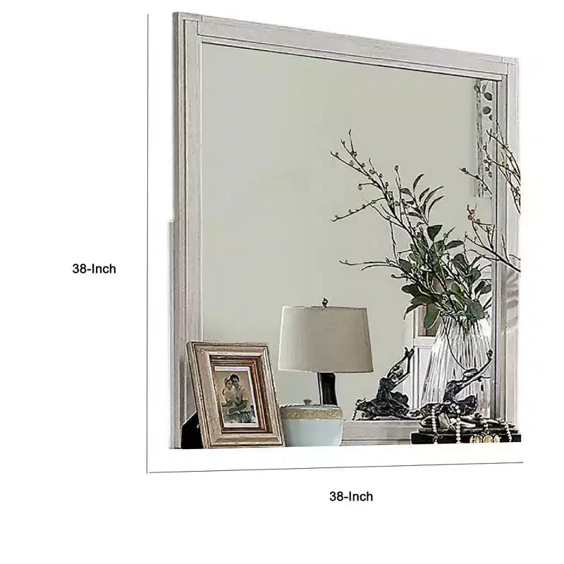 Royal Hampton Dresser Mirror, White Solid Wood, 38 Inch Stylish Square Frame