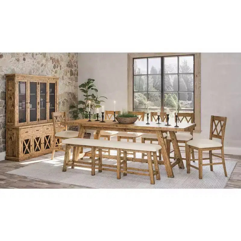 Jofran, Telluride Rustic Farmhouse Solid Wood Upholstered Counter Stool (Set of 2)