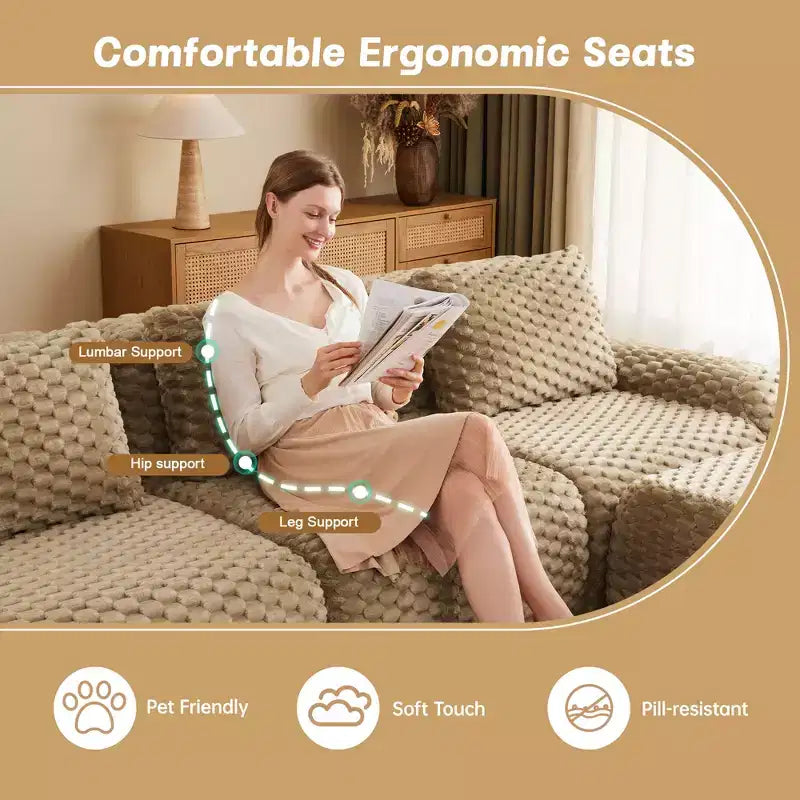 114 U-Shaped Modular Sofa Flannelette 3-Seater Ottoman Buckle No Assembly Light Camel