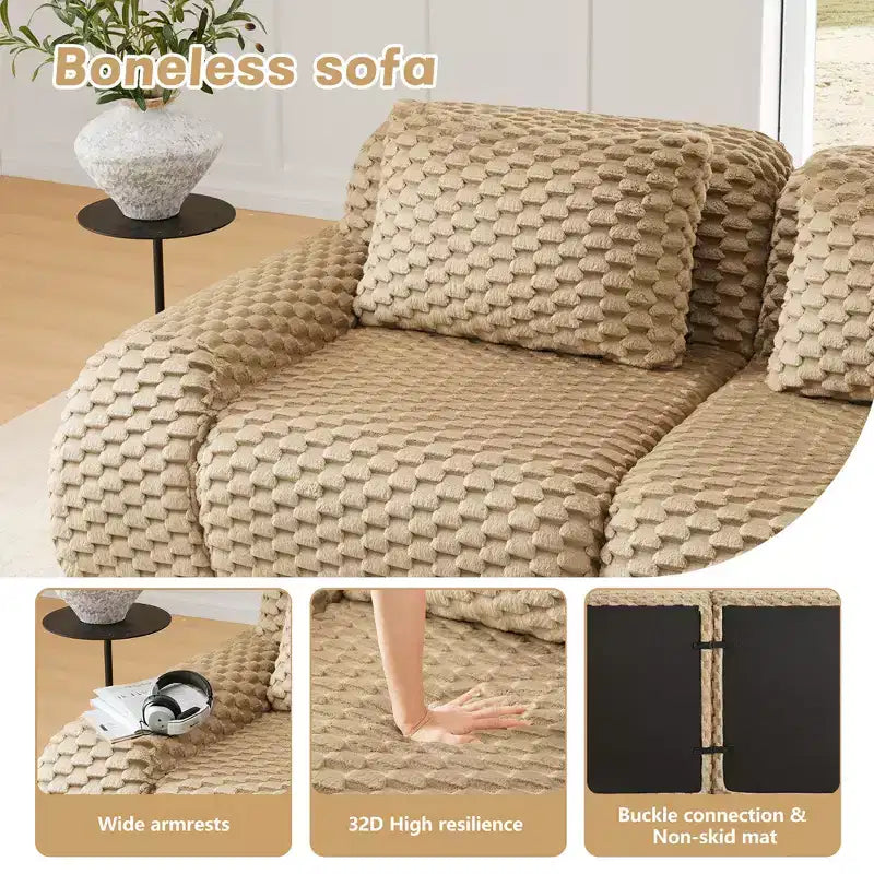 114 U-Shaped Modular Sofa Flannelette 3-Seater Ottoman Buckle No Assembly Light Camel