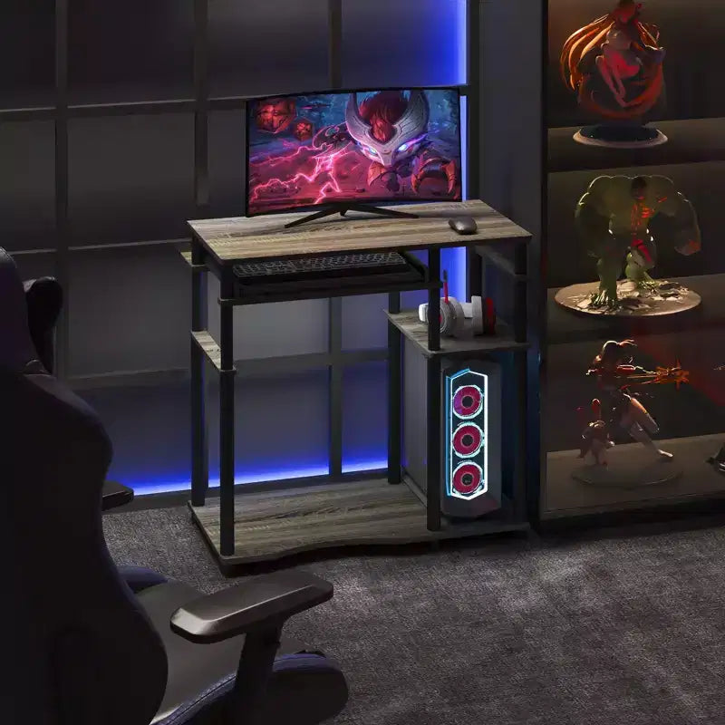 HOMLUX 31 Computer Desk with Storage Shelf & Sliding Keyboard Tray & Power Strip Holder