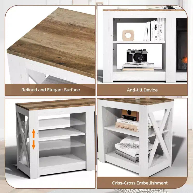 Farmhouse 70'' TV Stand For Tvs Up To 70'' With 23'' Electric Fireplace and Adjustable Shelves