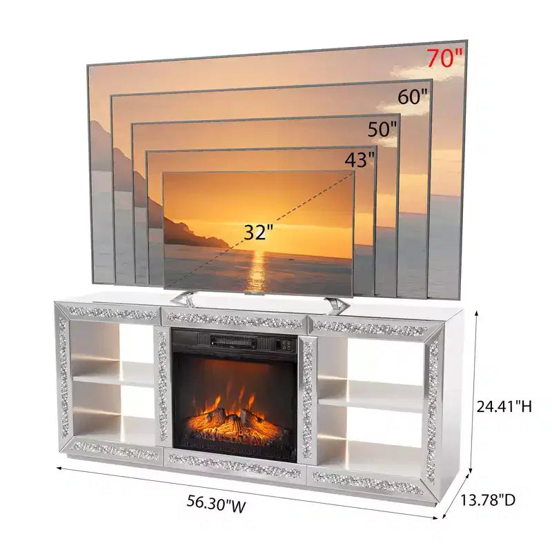 56in Diamond Mirror Fireplace TV Stand Fit Up To 70in TV with 18in Fireplace