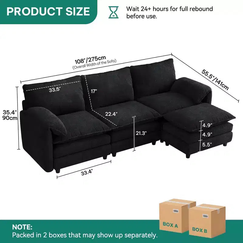 Sectional Sofa Couches L-Shape Upholstered Cloud Couch Sofa Couch Set With Ottomans 2 Seats Comfy Couch No Assembly