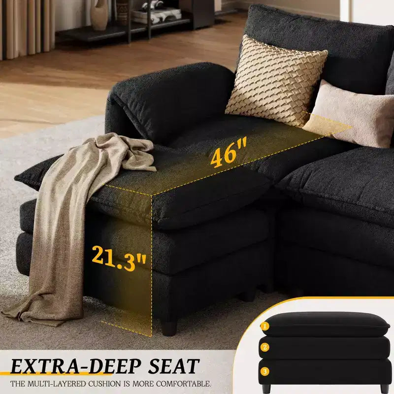Sectional Sofa Couches L-Shape Upholstered Cloud Couch Sofa Couch Set With Ottomans 2 Seats Comfy Couch No Assembly
