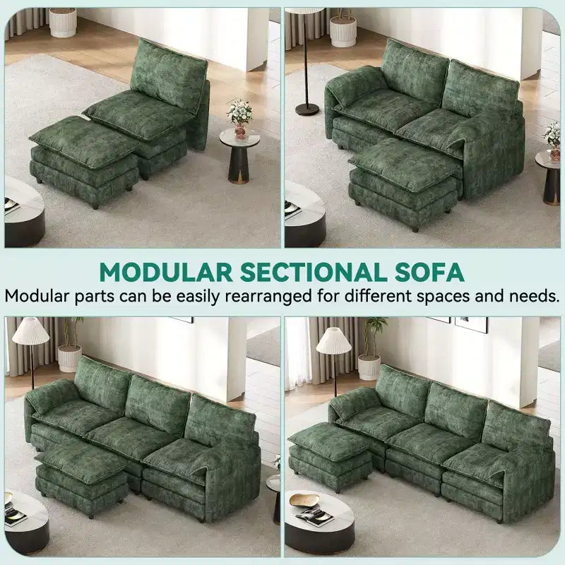 Sectional Sofa Couches L-Shape Upholstered Cloud Couch Sofa Couch Set With Ottomans 2 Seats Comfy Couch No Assembly