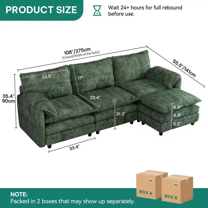 Sectional Sofa Couches L-Shape Upholstered Cloud Couch Sofa Couch Set With Ottomans 2 Seats Comfy Couch No Assembly