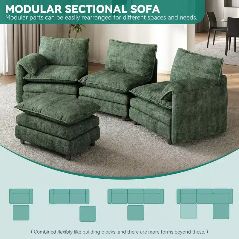 Sectional Sofa Couches L-Shape Upholstered Cloud Couch Sofa Couch Set With Ottomans 2 Seats Comfy Couch No Assembly
