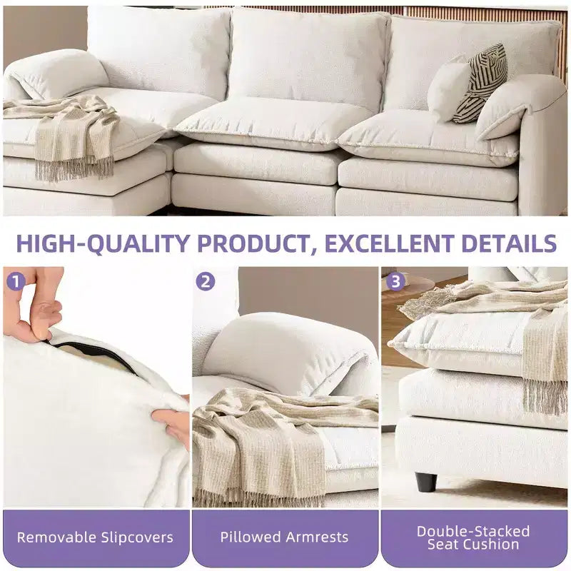 Sectional Sofa Couches L-Shape Upholstered Cloud Couch Sofa Couch Set With Ottomans 2 Seats Comfy Couch No Assembly