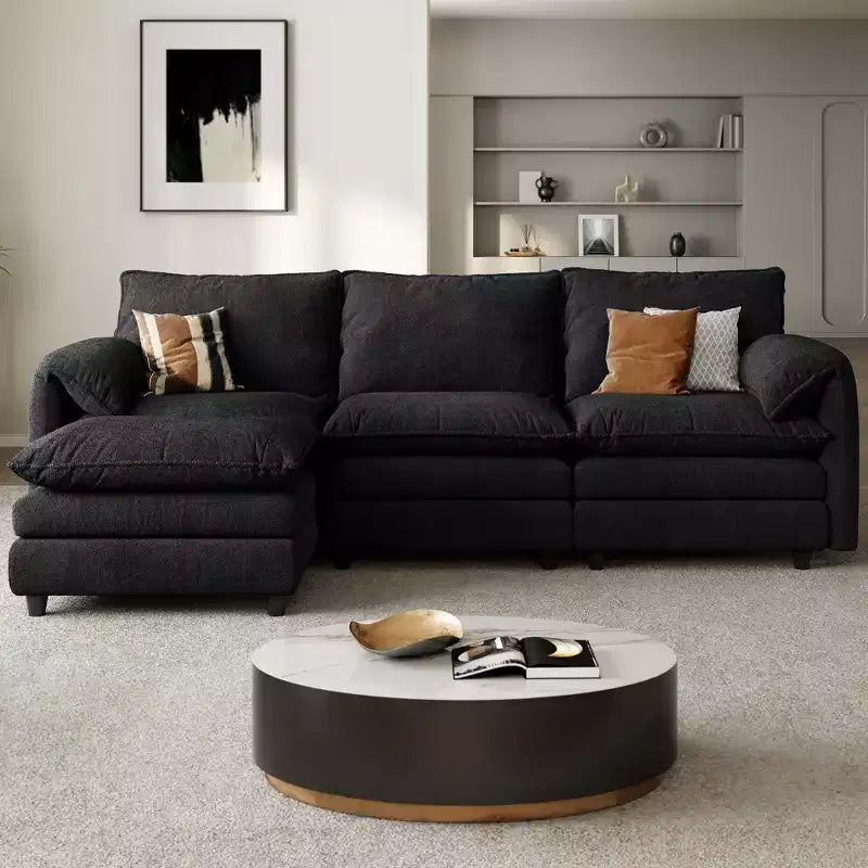 Sectional Sofa Couches L-Shape Upholstered Cloud Couch Sofa Couch Set With Ottomans 2 Seats Comfy Couch No Assembly
