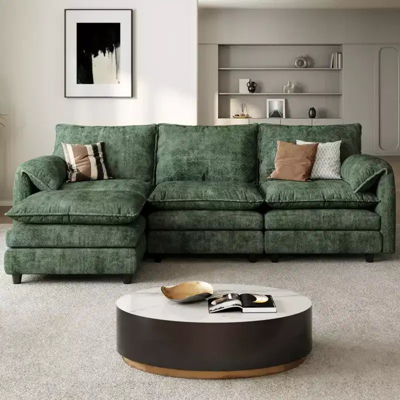 Sectional Sofa Couches L-Shape Upholstered Cloud Couch Sofa Couch Set With Ottomans 2 Seats Comfy Couch No Assembly