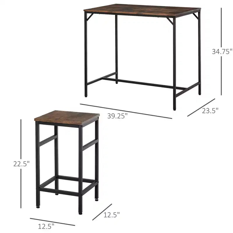 5-Piece Industrial Dining Table Set, Bar Table & 4 Stools Set, Space Saving for Pub & Kitchen/Black