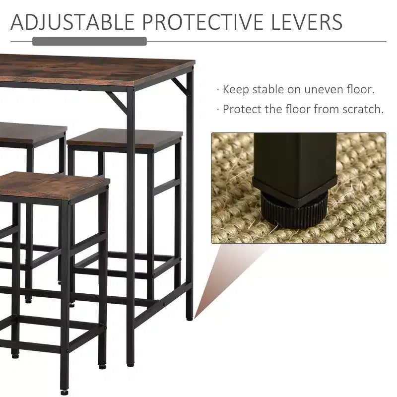 5-Piece Industrial Dining Table Set, Bar Table & 4 Stools Set, Space Saving for Pub & Kitchen/Black