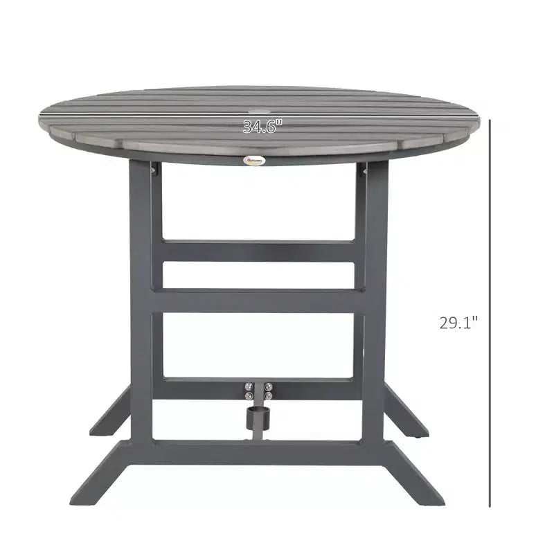 Aluminum Frame Round Patio Table with Umbrella Hole, Outdoor Dining Table for 4 People