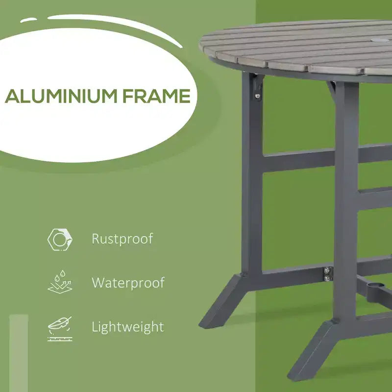 Aluminum Frame Round Patio Table with Umbrella Hole, Outdoor Dining Table for 4 People