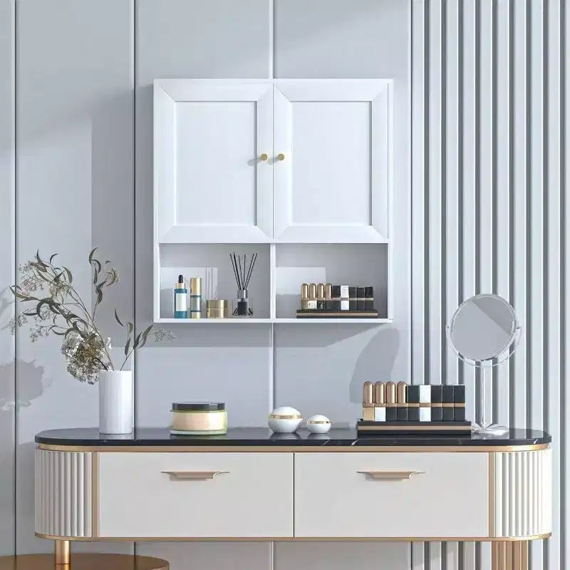 Bathroom Wall Cabinet with 2 Doors Adjustable Shelves 3 - Tier Wood Storage Over Toilet White Wall Mounted