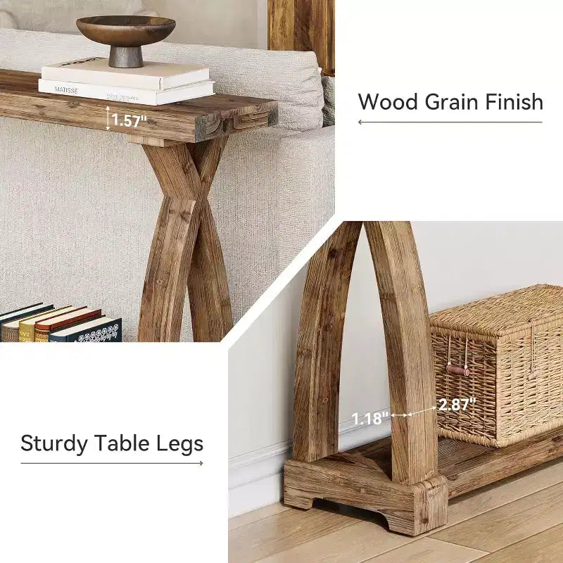 Lantine 63-Inch Narrow Solid Wood Console Table, 2-Tier Farmhouse Entryway Table Behind Sofa for Entrance, Foyer, Living Room
