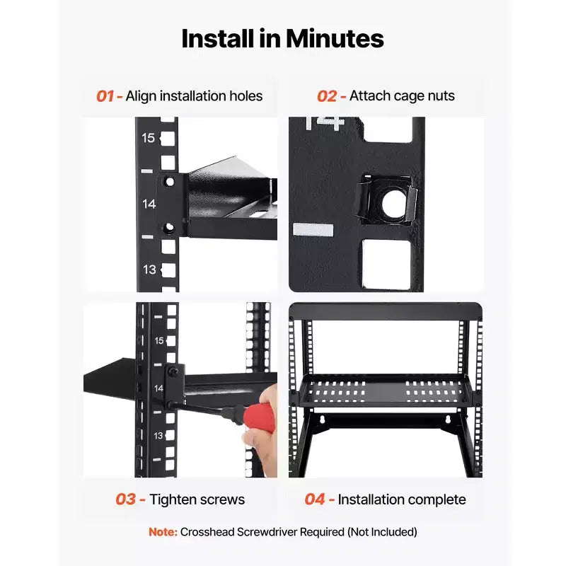 VEVOR 1U Server Rack Shelf, 4 PCS, 50 lbs Max Load-Bearing Vented Cantilever, Wall Mount or Rack Mount Shelf with Tray, 10 in Depth, Black