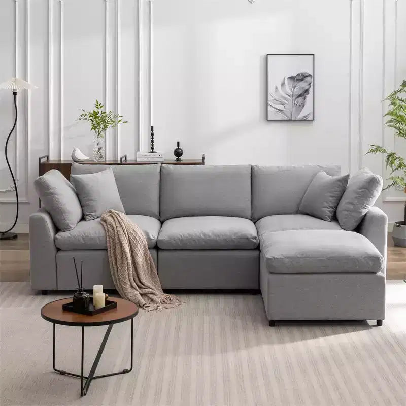Couch Convertible Sectional Sofa with Sloped Armrest, 4 Seat Upholstered Sofa, Sectional Couch Sofa with Removal Cushions