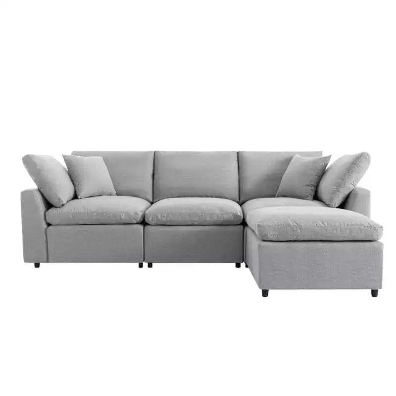 Couch Convertible Sectional Sofa with Sloped Armrest, 4 Seat Upholstered Sofa, Sectional Couch Sofa with Removal Cushions