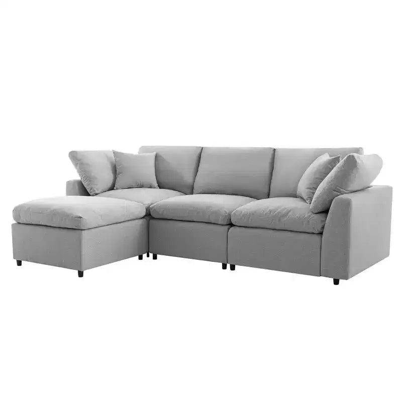 Couch Convertible Sectional Sofa with Sloped Armrest, 4 Seat Upholstered Sofa, Sectional Couch Sofa with Removal Cushions