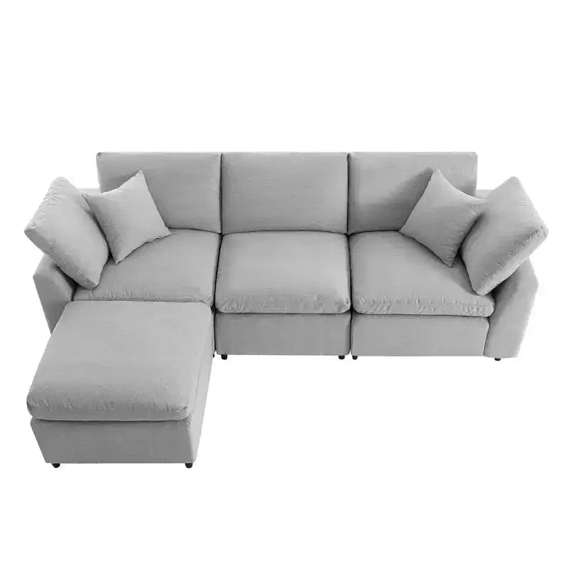 Couch Convertible Sectional Sofa with Sloped Armrest, 4 Seat Upholstered Sofa, Sectional Couch Sofa with Removal Cushions