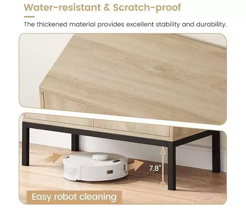 Sideboard Buffet Cabinet, Wooden Storage Cabinet with Natural Rattan Doors, Double-layer Sideboard with Solid Metal Feet, for Hallway, Living Room