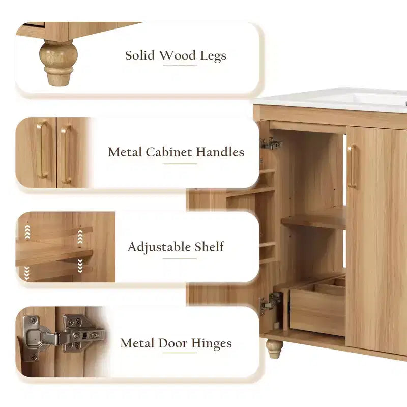 MAYEERTY 30 Bathroom Vanity with Sink Multi-functional Cabinet Doors Drawer MDF Natural