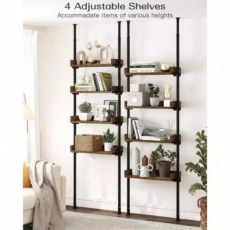 Bathroom Organizer Over Toilet Storage 4 - Tier Adjustable Wood Shelves Small Room Space Saver Narrow Cabinet Rustic Brown