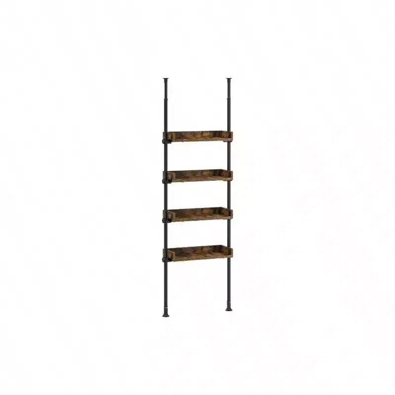 Bathroom Organizer Over Toilet Storage 4 - Tier Adjustable Wood Shelves Small Room Space Saver Narrow Cabinet Rustic Brown